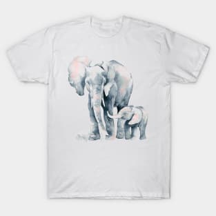 Adorable Watercolor Baby Elephant & Mum T-Shirt